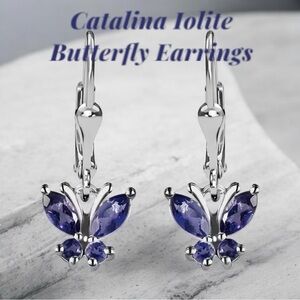 Catalina Iolite 0.75 ctw Butterfly Earrings Stainless Steel & Sterling Silver